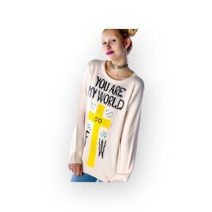 VHTF: new UNIF ♱ You Are My World FTW Sweater ♱ Cozy Intarsia Knit ♱ Ivory Pink